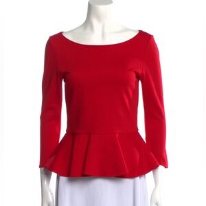 Alice + Olivia Women Red Peplum Blouse, Size Large, Poppy Red Zip Back Stretch
